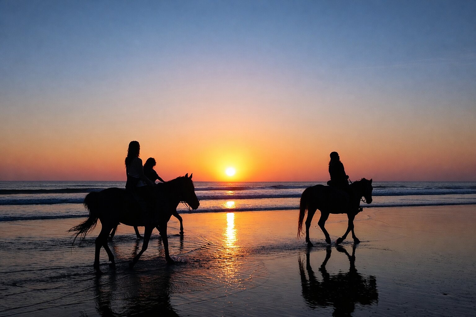 Jour 7 : Balade à cheval au coucher du soleil sur la plage